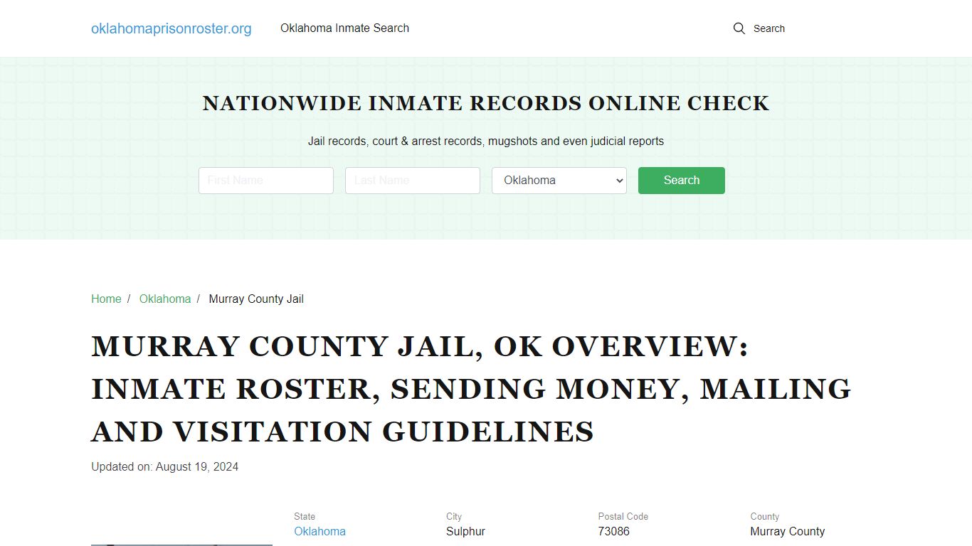 Murray County Jail, OK: Offender Search, Visitation & Contact Info